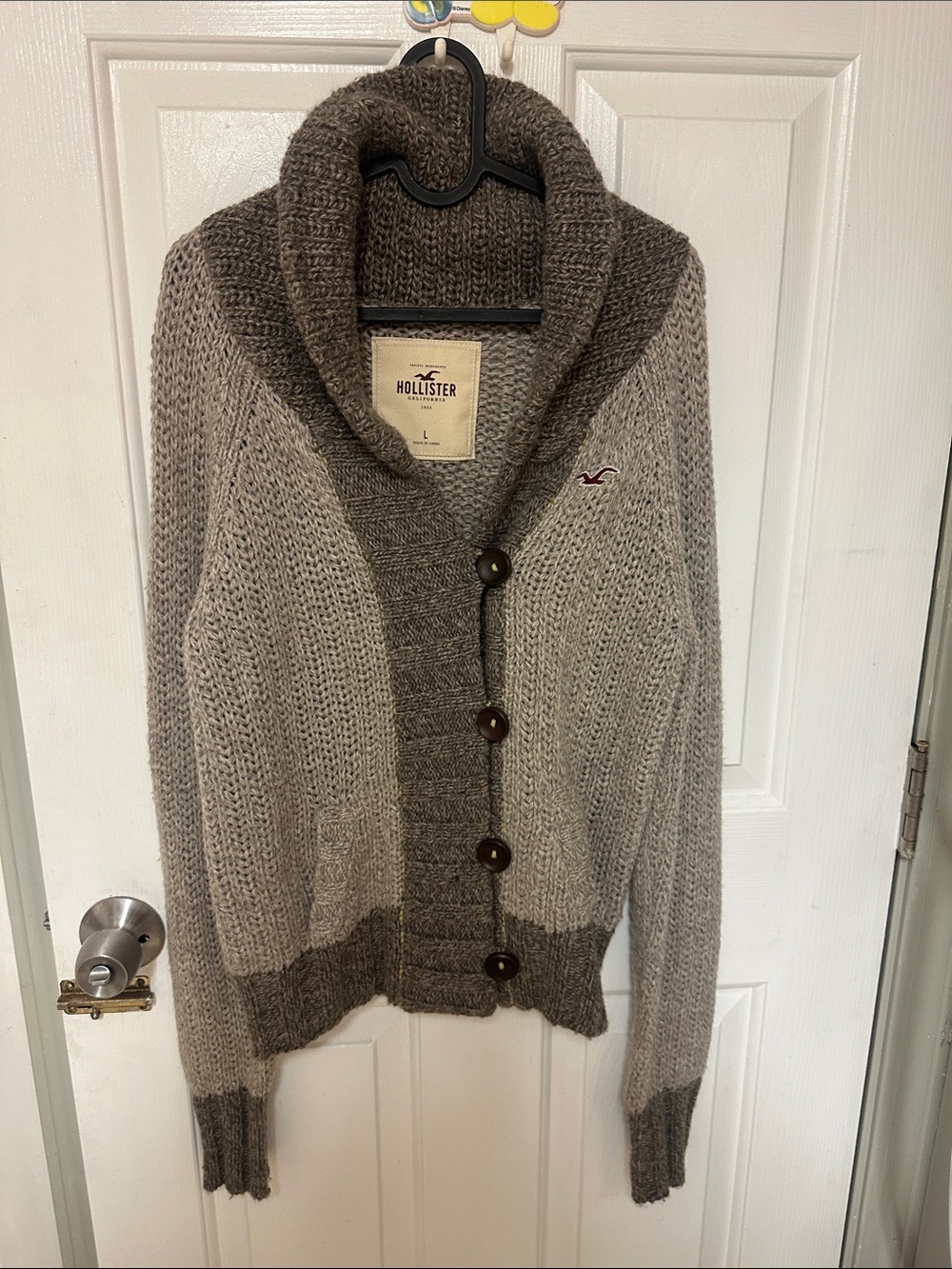 Hollister Two-Tone Taupe and Dark Brown Shawl Collar Button Cardigan